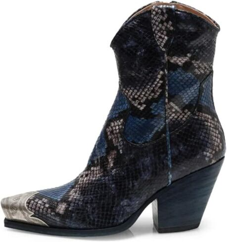 حذاء Keleimusi نسائي من راعية البقر الغربية للركبة، حذاء برقبة طويلة بكعب مكدس، حذاء رعاة البقر بكعب عالٍ من الفولاذ، حذاء رعاة البقر قصير بسحاب جانبي للنساء in Kuwait