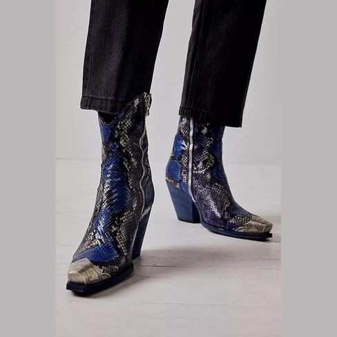 حذاء Keleimusi نسائي من راعية البقر الغربية للركبة، حذاء برقبة طويلة بكعب مكدس، حذاء رعاة البقر بكعب عالٍ من الفولاذ، حذاء رعاة البقر قصير بسحاب جانبي للنساء in Kuwait