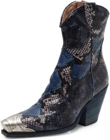 حذاء Keleimusi نسائي من راعية البقر الغربية للركبة، حذاء برقبة طويلة بكعب مكدس، حذاء رعاة البقر بكعب عالٍ من الفولاذ، حذاء رعاة البقر قصير بسحاب جانبي للنساء in Kuwait