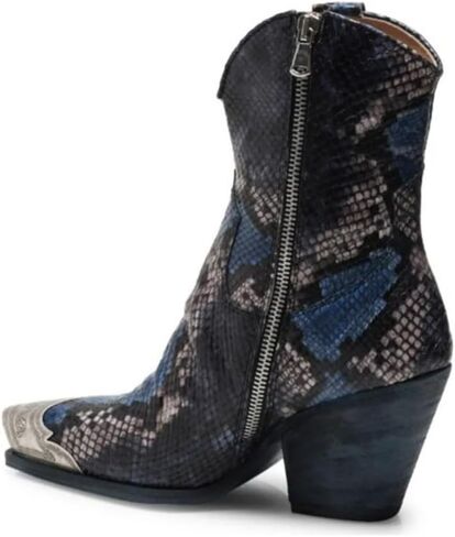 حذاء Keleimusi نسائي من راعية البقر الغربية للركبة، حذاء برقبة طويلة بكعب مكدس، حذاء رعاة البقر بكعب عالٍ من الفولاذ، حذاء رعاة البقر قصير بسحاب جانبي للنساء in Kuwait