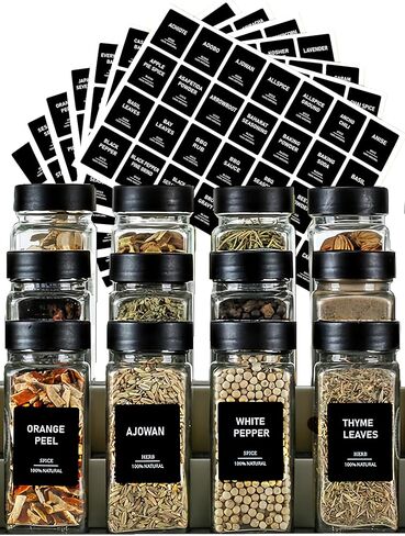 162 ملصقًا لملصقات التوابل، ملصقات برطمانات توابل بيضاء مطبوعة مسبقًا لتوابل الأعشاب، منظمة مخزن التوابل، نص أسود بسيط (أسود 2) in Kuwait