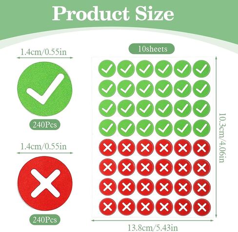 480 Pcs Green Check and Cross Mark Stickers, Cross Mark Stickers Self Adhesive Labels for Marking DIY Projects Organization Inventory Management Classroom Teaching in Saudi Arabia
