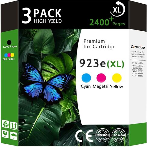 خراطيش حبر 923e 923XL عالية الإنتاجية متوافقة مع حزمة كومبو HP 923 لاستبدال طابعات OfficeJet Pro 8120 8122e 8124e 8125e 8130 8132e 8134e 8135e 8138e (أسود/سماوي/أرجواني/أصفر 4 عبوات) in Kuwait