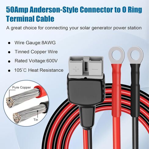 50Amp Anderson-Style Connector to O Ring Terminal Cable 3FT,8AWG Battery Quick Connect/Disconnect Cable for RV Boat Lithium Batteries and Backup Power Systems in Saudi Arabia