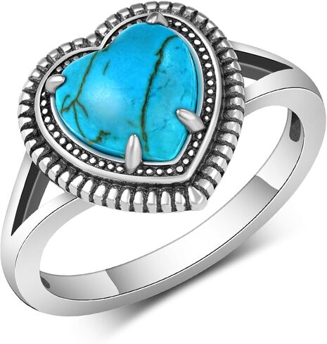 Genuine Turquoise Rings for Women 925 Sterling Silver Heart Turquoise Ring Vintage Western Nature Gemstone Turquoise Jewelry for Women in Kuwait