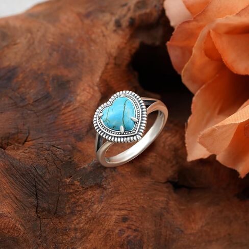 Genuine Turquoise Rings for Women 925 Sterling Silver Heart Turquoise Ring Vintage Western Nature Gemstone Turquoise Jewelry for Women in Kuwait