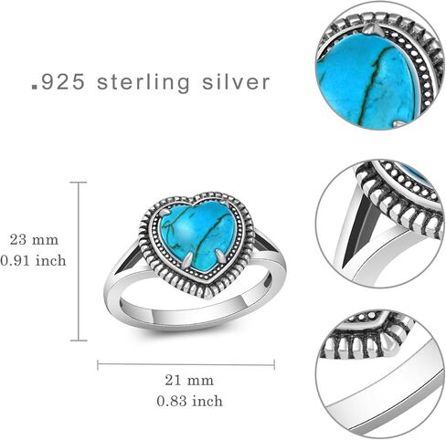 Genuine Turquoise Rings for Women 925 Sterling Silver Heart Turquoise Ring Vintage Western Nature Gemstone Turquoise Jewelry for Women in Kuwait