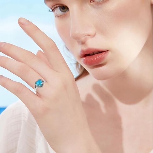 Genuine Turquoise Rings for Women 925 Sterling Silver Heart Turquoise Ring Vintage Western Nature Gemstone Turquoise Jewelry for Women in Kuwait