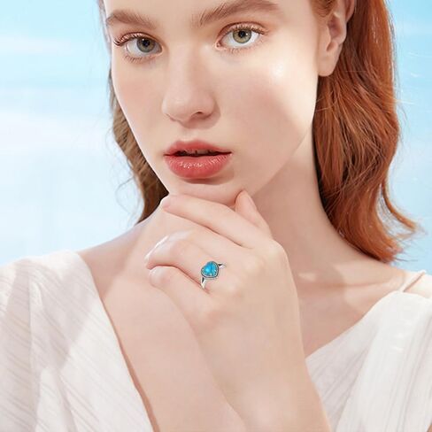 Genuine Turquoise Rings for Women 925 Sterling Silver Heart Turquoise Ring Vintage Western Nature Gemstone Turquoise Jewelry for Women in Kuwait