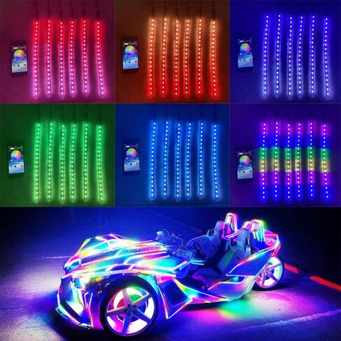 6PCS 1FT (12"/30CM) Single Row Dream Color Chasing Flow LED Underglow Light Strips - Bluetooth Remote Control, LED Lights for Polaris Slingshot in Kuwait