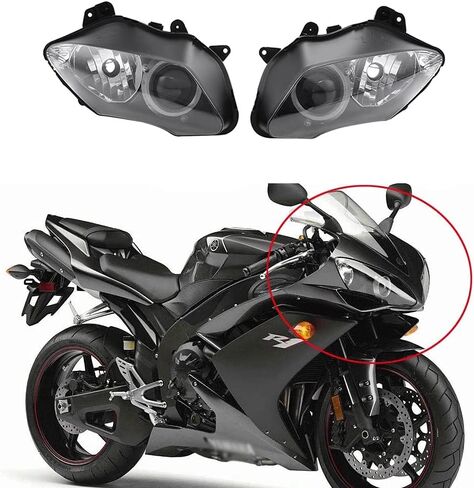 مجموعة مصابيح أمامية للدراجة النارية تناسب ياماها YZF R1 2007 2008 YZF1000R 2007 2008 مجموعة مصابيح أمامية للرأس باللون الأسود in Kuwait