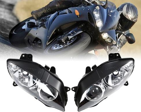 مجموعة مصابيح أمامية للدراجة النارية تناسب ياماها YZF R1 2007 2008 YZF1000R 2007 2008 مجموعة مصابيح أمامية للرأس باللون الأسود in Kuwait
