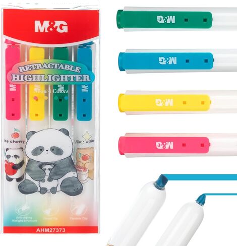 M&G 4 Pack Retractable Highlighters, Cute Pastel Chisel Tip Highlighter Pens, No-Bleed Quick-Dry Highlighter Set in Assorted Colors, Cartoon Design, Ideal for Journaling, Bible, School in Saudi Arabia