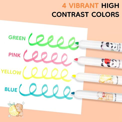 M&G 4 Pack Retractable Highlighters, Cute Pastel Chisel Tip Highlighter Pens, No-Bleed Quick-Dry Highlighter Set in Assorted Colors, Cartoon Design, Ideal for Journaling, Bible, School in Saudi Arabia