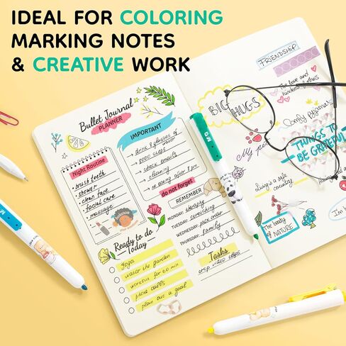 M&G 4 Pack Retractable Highlighters, Cute Pastel Chisel Tip Highlighter Pens, No-Bleed Quick-Dry Highlighter Set in Assorted Colors, Cartoon Design, Ideal for Journaling, Bible, School in Saudi Arabia