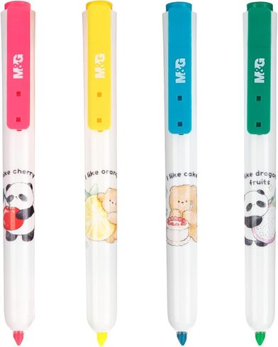 M&G 4 Pack Retractable Highlighters, Cute Pastel Chisel Tip Highlighter Pens, No-Bleed Quick-Dry Highlighter Set in Assorted Colors, Cartoon Design, Ideal for Journaling, Bible, School in Saudi Arabia