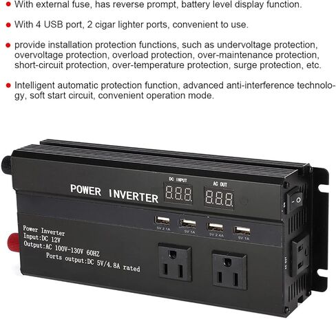Car Power Inverter Converter,4000W 12V to 110V Car Power Inverter Converter with LCD Display USB Port Cigar Lighter Ports for Power Inverter for Car 4000 Watt to 2000 in Saudi Arabia