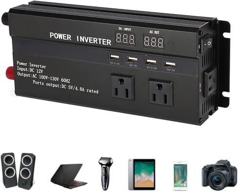 Car Power Inverter Converter,4000W 12V to 110V Car Power Inverter Converter with LCD Display USB Port Cigar Lighter Ports for Power Inverter for Car 4000 Watt to 2000 in Saudi Arabia