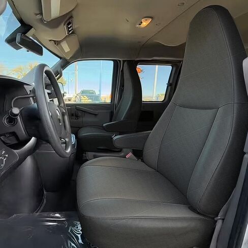 أغطية مقاعد Jokuye شديدة التحمل 600D أكسفورد لسيارة Chevy Express 2010-2025 واقيات مقاعد الدلو الأمامية مع فتحة مقبض للإمساك، مقاومة للماء ومقاومة للاهتراء وسهلة التركيب - أسود in Kuwait