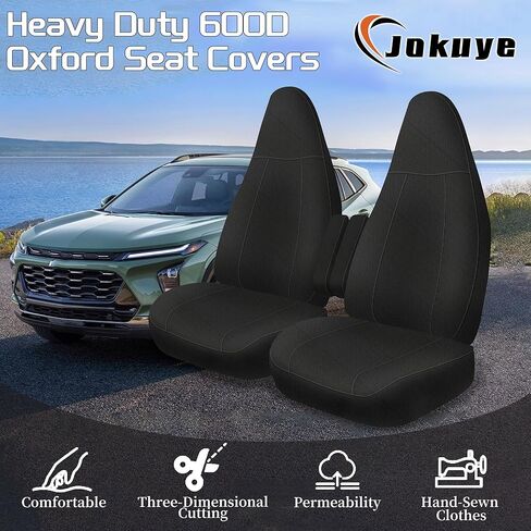 أغطية مقاعد Jokuye شديدة التحمل 600D أكسفورد لسيارة Chevy Express 2010-2025 واقيات مقاعد الدلو الأمامية مع فتحة مقبض للإمساك، مقاومة للماء ومقاومة للاهتراء وسهلة التركيب - أسود in Kuwait