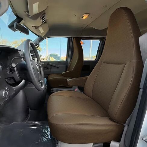 أغطية مقاعد Jokuye شديدة التحمل 600D أكسفورد لسيارة Chevy Express 2010-2025 واقيات مقاعد الدلو الأمامية مع فتحة مقبض للإمساك، مقاومة للماء ومقاومة للاهتراء وسهلة التركيب - أسود in Kuwait