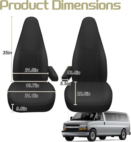 أغطية مقاعد Jokuye شديدة التحمل 600D أكسفورد لسيارة Chevy Express 2010-2025 واقيات مقاعد الدلو الأمامية مع فتحة مقبض للإمساك، مقاومة للماء ومقاومة للاهتراء وسهلة التركيب - أسود in Kuwait