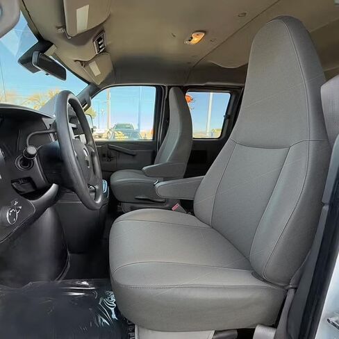 أغطية مقاعد Jokuye شديدة التحمل 600D أكسفورد لسيارة Chevy Express 2010-2025 واقيات مقاعد الدلو الأمامية مع فتحة مقبض للإمساك، مقاومة للماء ومقاومة للاهتراء وسهلة التركيب - أسود in Kuwait