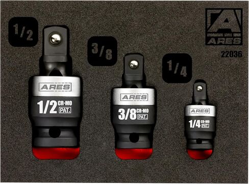 ARES 22036-3-Piece Slim Profile Impact Universal Joint Set - 1/4-Inch, 3/8-Inch and 1/2-Inch Drive Chrome Moly Steel Impact Grade U-Joint Sockets – Slim Body Profile for Superior Access in Kuwait