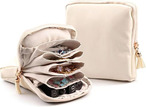 JZRSuitcase منظم المجوهرات حقيبة سفر صغيرة من جلد البولي يوريثان مع بطانة مخملية لحمل أساسيات السفر للنساء حامل حقيبة مجوهرات محمول لحلقات السوار in Kuwait