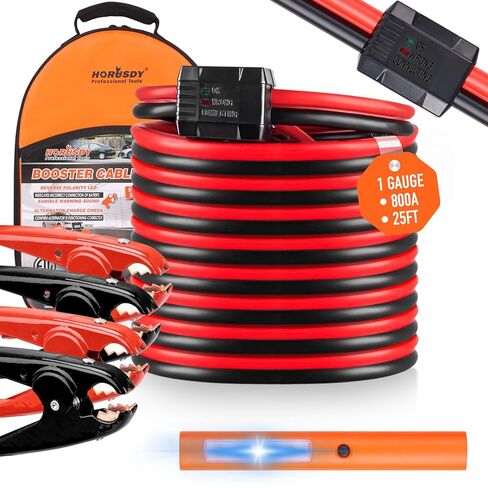 HORUSDY 25FT Jumper Cables, 1-Gauge 800A Heavy Duty Jumper Battery Cables 25 Ft Booster Jump Start, Reverse Polarity Protection - ETL Certified in Kuwait