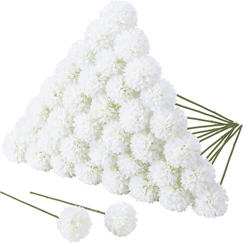 36 Pcs Artificial Flowers Chrysanthemum Ball Flower Orange Fake Silk with Stems Ball Bouquet Fake Mums Floral for Mexican Day Home Decor Table Centerpiece Parties in Kuwait