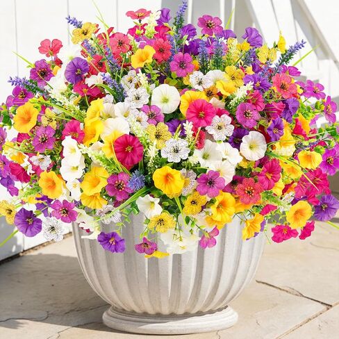 N&T NIETING Artificial Flowers for Outdoors, 12 Bundles Mixed Faux Silk Spring Flowers Look Real Fake Plants for Front Door Porch Planter Patio Garden Yard in Kuwait