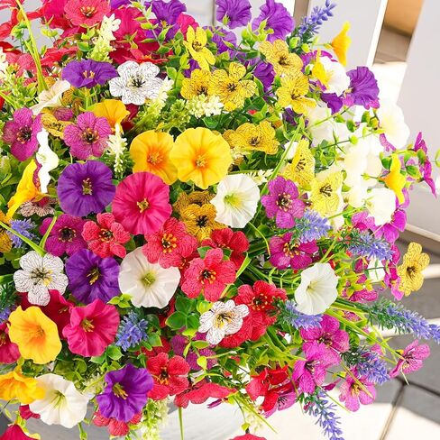 N&T NIETING Artificial Flowers for Outdoors, 12 Bundles Mixed Faux Silk Spring Flowers Look Real Fake Plants for Front Door Porch Planter Patio Garden Yard in Kuwait