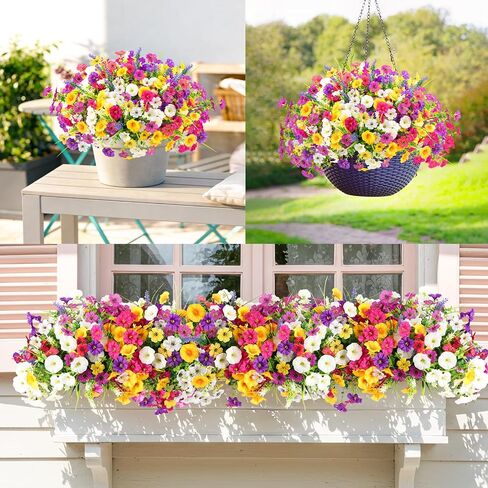 N&T NIETING Artificial Flowers for Outdoors, 12 Bundles Mixed Faux Silk Spring Flowers Look Real Fake Plants for Front Door Porch Planter Patio Garden Yard in Kuwait