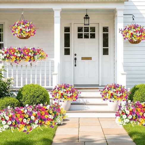 N&T NIETING Artificial Flowers for Outdoors, 12 Bundles Mixed Faux Silk Spring Flowers Look Real Fake Plants for Front Door Porch Planter Patio Garden Yard in Kuwait