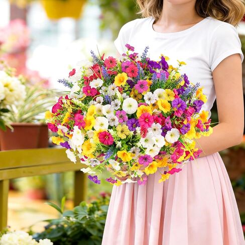 N&T NIETING Artificial Flowers for Outdoors, 12 Bundles Mixed Faux Silk Spring Flowers Look Real Fake Plants for Front Door Porch Planter Patio Garden Yard in Kuwait