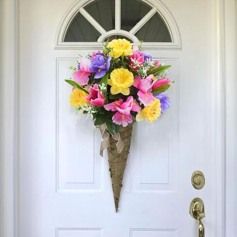 14 Stems Artificial Daffodils Flowers Bouquet Mixed Fake Tulips Flowers 17" Bush Faux Silk Spring Floral Arrangements Grave Cemetery for Home Kitchen Table Centerpiece Indoor Decoration (2PCS) in Saudi Arabia