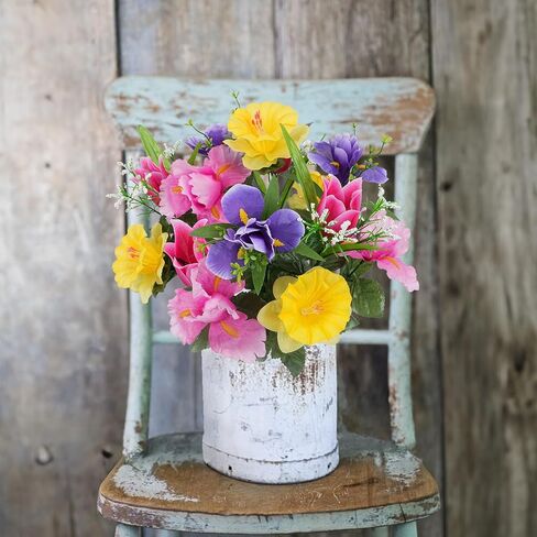 14 Stems Artificial Daffodils Flowers Bouquet Mixed Fake Tulips Flowers 17" Bush Faux Silk Spring Floral Arrangements Grave Cemetery for Home Kitchen Table Centerpiece Indoor Decoration (2PCS) in Saudi Arabia