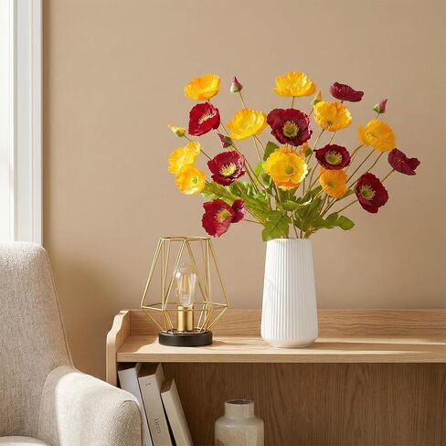 14 Stems Artificial Daffodils Flowers Bouquet Mixed Fake Tulips Flowers 17" Bush Faux Silk Spring Floral Arrangements Grave Cemetery for Home Kitchen Table Centerpiece Indoor Decoration (2PCS) in Saudi Arabia