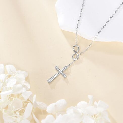 ONEFINITY Cross Necklace for Women 925 Sterling Silver Infinity Cross Y Necklace Christian Birthday Christmas Jewelry Gift for Women in Saudi Arabia