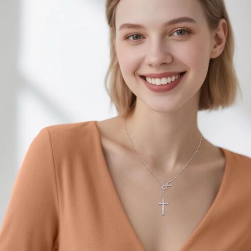 ONEFINITY Cross Necklace for Women 925 Sterling Silver Infinity Cross Y Necklace Christian Birthday Christmas Jewelry Gift for Women in Saudi Arabia