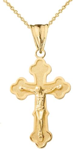 Fine 10k Yellow Gold Greek Orthodox Cross Crucifix Pendant Necklace in Kuwait