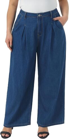Agnes Orinda Plus Size Women's Wide Leg Jeans High Waisted Loose Stretchy Y2K Trousers Denim Pants in Saudi Arabia