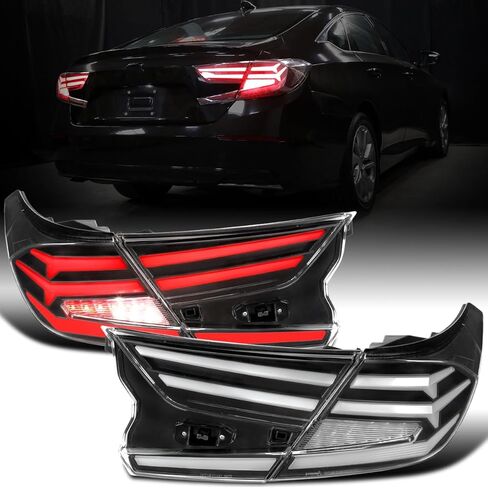 Ronnin - يناسب 2018-2022 Honda Accord Sedan 4Dr أضواء خلفية LED كاملة مطورة عدوانية وإشارات انعطاف تسلسلية + زوج تجميع تأثير بدء التشغيل المتحرك | أسود in Kuwait