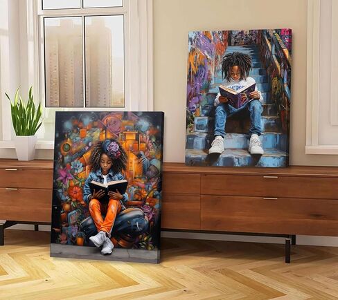 Black Boy Reading Canvas Wall Art Black Boy' Books Inspiring Wall Decor Pictures African American Poster Print Painting for Teenager Living Room Bedroom Study Reading Room Home Decoration in Saudi Arabia