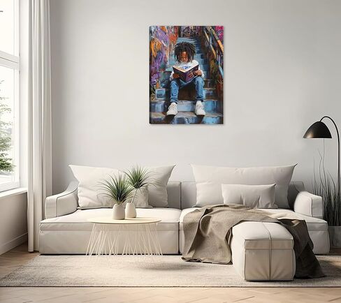 Black Boy Reading Canvas Wall Art Black Boy' Books Inspiring Wall Decor Pictures African American Poster Print Painting for Teenager Living Room Bedroom Study Reading Room Home Decoration in Saudi Arabia