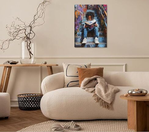 Black Boy Reading Canvas Wall Art Black Boy' Books Inspiring Wall Decor Pictures African American Poster Print Painting for Teenager Living Room Bedroom Study Reading Room Home Decoration in Saudi Arabia