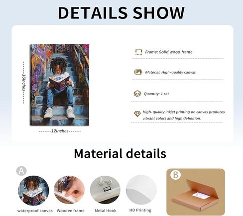 Black Boy Reading Canvas Wall Art Black Boy' Books Inspiring Wall Decor Pictures African American Poster Print Painting for Teenager Living Room Bedroom Study Reading Room Home Decoration in Saudi Arabia