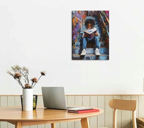 Black Boy Reading Canvas Wall Art Black Boy' Books Inspiring Wall Decor Pictures African American Poster Print Painting for Teenager Living Room Bedroom Study Reading Room Home Decoration in Saudi Arabia