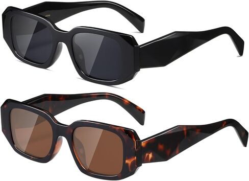 (2 PACK) Rectangle Sunglasses for Women Retro Driving Glasses 90’s Vintage Fashion Narrow Square Frame UV400 in Saudi Arabia